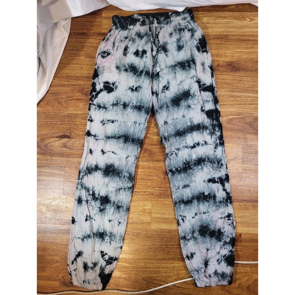 Wicked Dragon clothing Pants Cotton deep pocket Black & White Tie Dye S/M